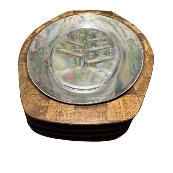 Vintage Sizzling Steak Single Serving‎ Platter Wooden Trivet Aluminum Plate - Picture 4 of 5